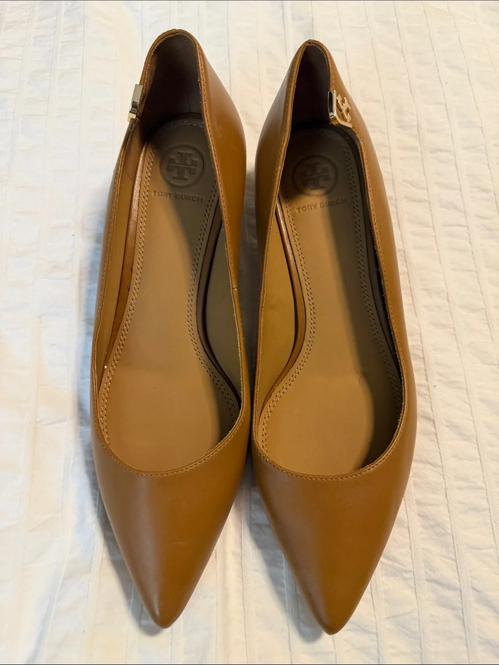 Tory Burch Elizabeth Pump Cognac Pointed-Toe Leather Flats size 8 Low Heel